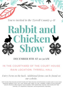 Cover photo for Tyrrell County 4-H Rabbit and Chicken Show - December 8, 2018