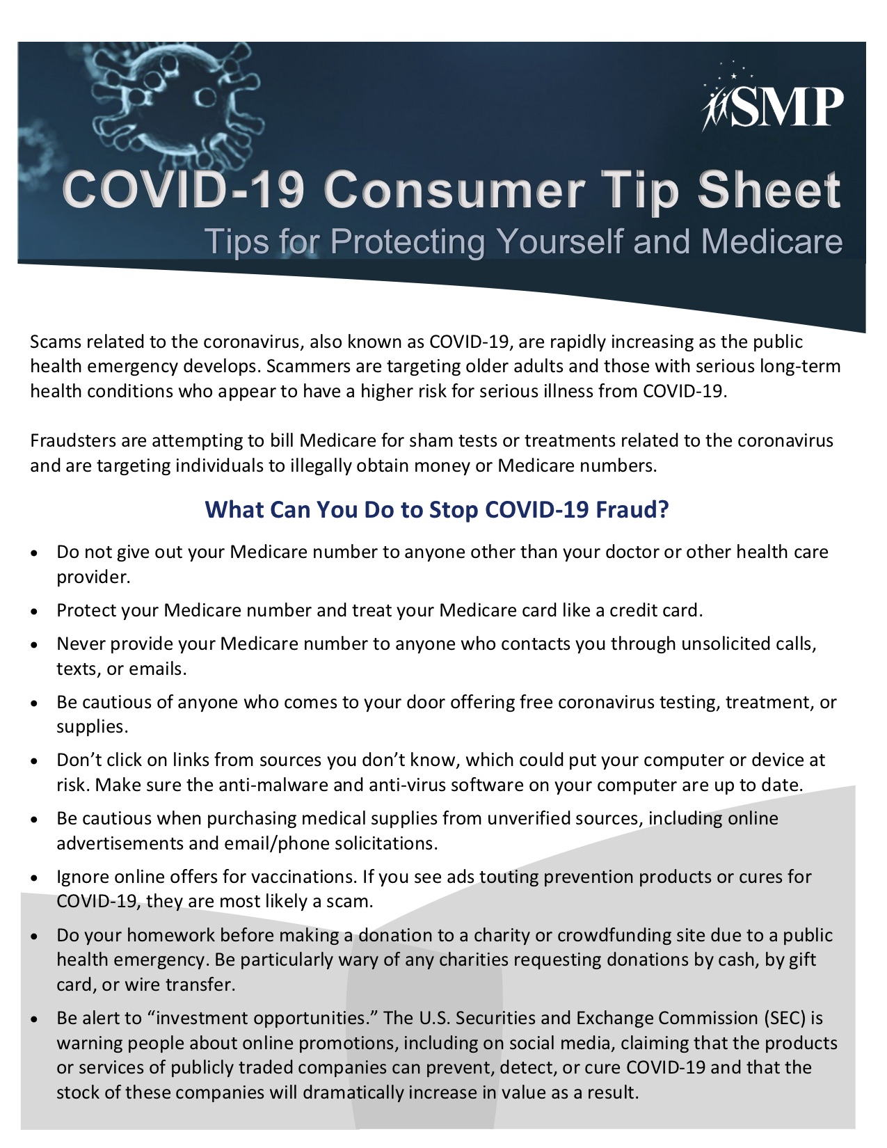 COVID-19 Consumer Tip Sheet