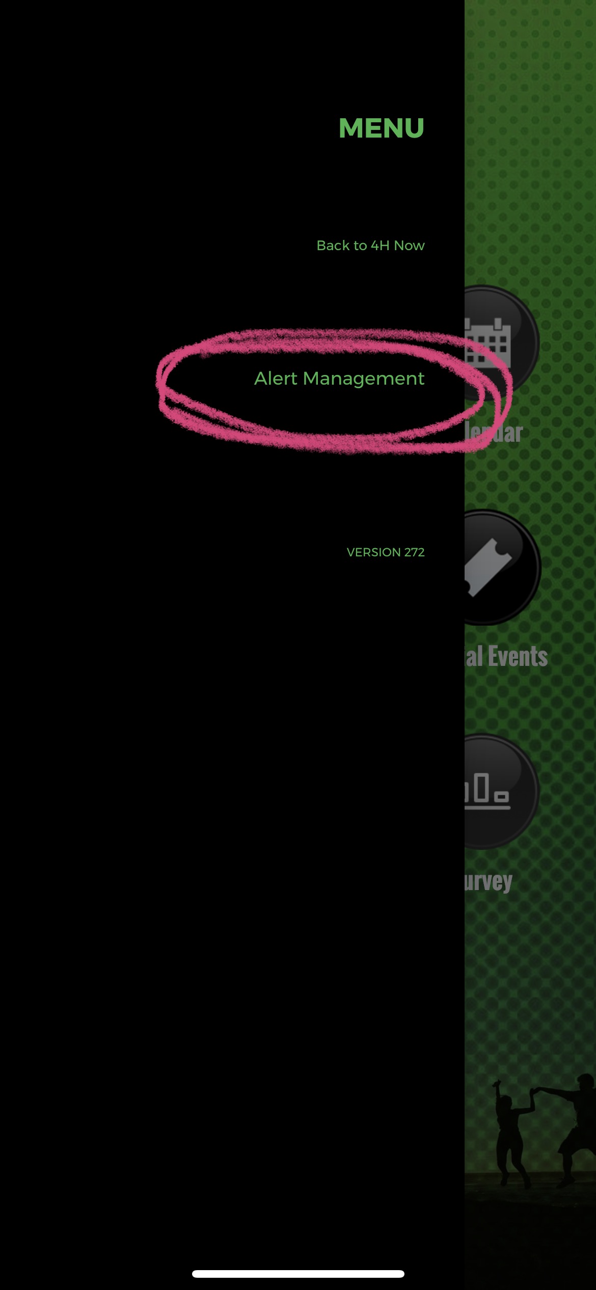 Location of "Alert Management" menu item circled