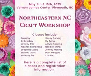Colorful paper flowers with information on NC Craft Workshop